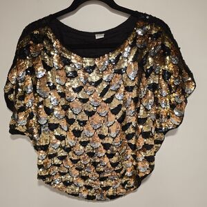 True Vintage Sequined Mermaid Fish Scale Scalloped Blouse Cocktail 100% Silk